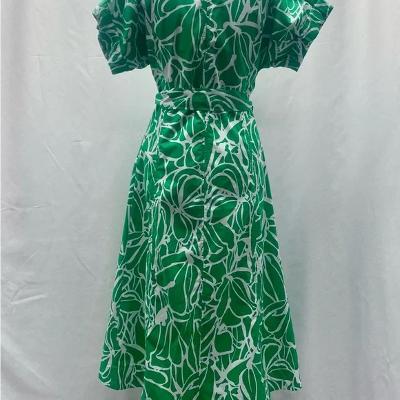 Banana Republic Midi Dress SM Belt Pockets Lined Zip Closure Green Floral - Picture 14 of 14